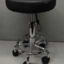 KKTONER PU Leather Round Rolling Stool with Foot Rest Swivel Height Adjustment Spa Drafting Salon Tattoo Work Office Massage Stools Task Chair Small (Black)