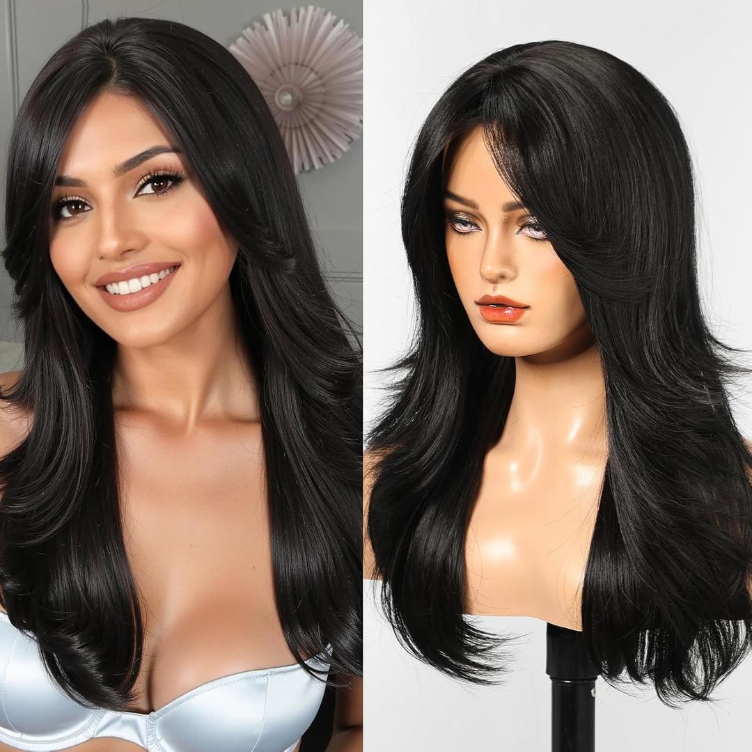 HAIRCUBE Long Synthetic Wig for Women Heat Resistant Natural Looking Hair with Bangs, Perfect for Daily Use, Party & Cosplay (Black) HAIRCUBE Long Synthetic Wig for Women Heat Resistant Natural Looking Hair with Bangs, Perfect for Daily Use, Party & Cosplay (Black)