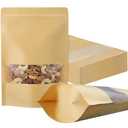 Geosar 100 Pcs Stand up Kraft Pouches with Window 8 x 12 Inch Kraft Paper Sealable Pouches with Notch Heat Sealable Resealable Bags for Small Business, Zipper Food Storage for Packaging, Snacks