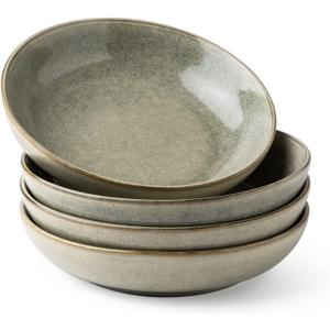 AmorArc 8.5'' Large Pasta Bowls, 36oz Stoneware Wide Serving Bowls Set of 4 for Kitchen for Salad,Fruit,Oatmeal, Microwave Safe, Reactive Glaze
