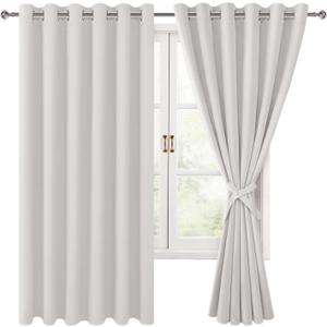 Hiasan Room Darkening Curtains for Bedroom, 70 x 63 Inches - Thermal Insulated & Light Blocking Window Drapes for Living Room/Dorm Room, Set of 2 Panels Sewn with Tiebacks, Ivory