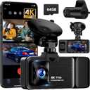 4K Dash Cam Front and Rear Inside, 3 Channel Dash Camera for Cars with 64GB SD Card, 5G WiFi Dash Cam, APP Control, Night Vision, 3" IPS Screen, G-Sensor, Loop Recording, K02 Pro