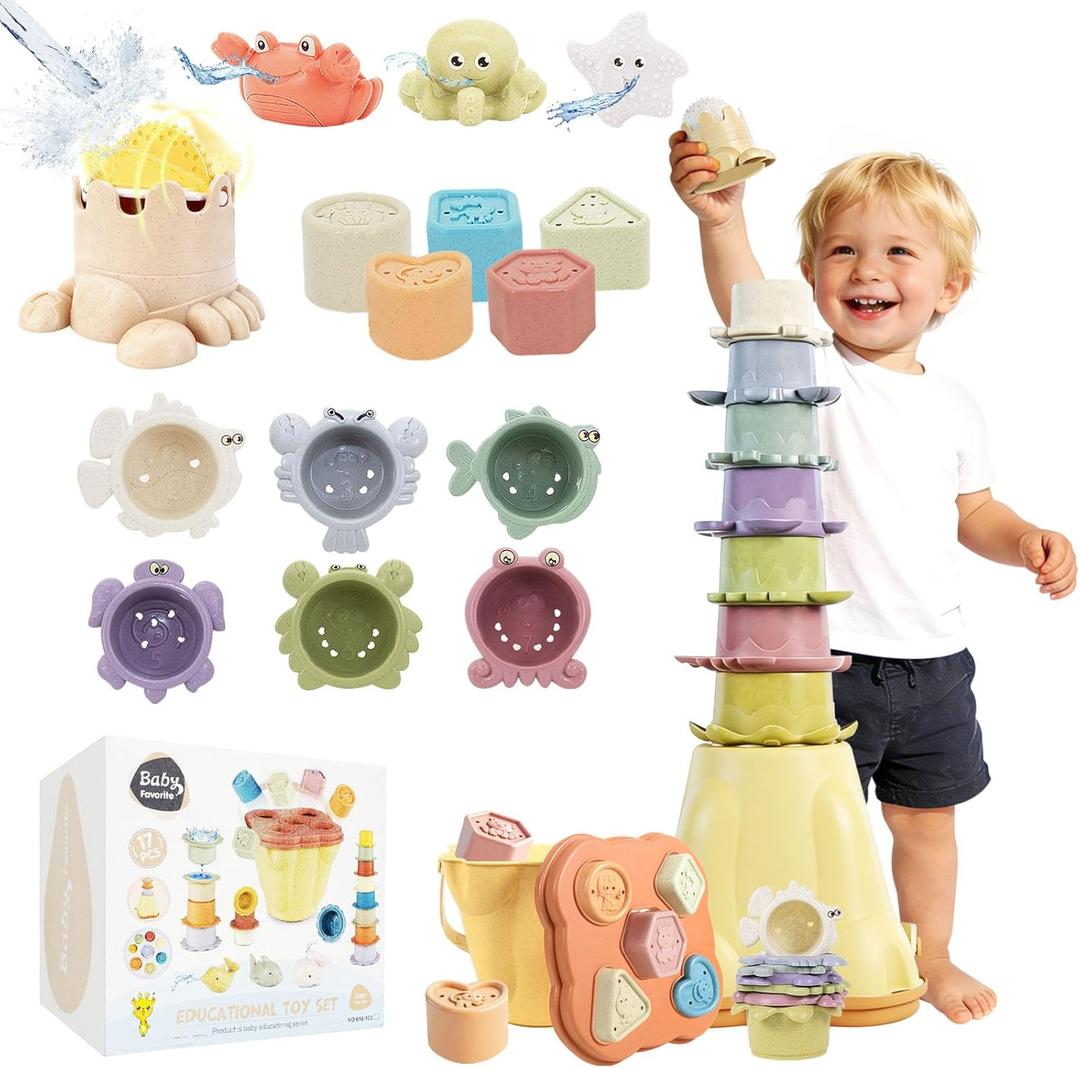 BYFWH Baby Stacking Toy for Toddler 1-3, Toddler Nesting Cup Shape Sorter for Infant 12-18 Month, 4 in 1 Kids Learning Stackable Block for Sand & Bath, Birthday Gift for Girls Boys 1 2 3