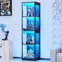 BROTTAR Glass Display Cabinet, 4-Tier Curio Cabinets with 3 Color Lights for Collectibles, Storage Cabinet with Door, Glass Display Case & Bookcase with Human Body Sensor, Black, Large