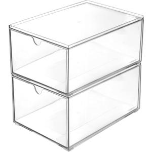 Youngever 2 Pack Stackable Plastic Organiser Drawers, Clear Cosmetic Organizers, Makeup Organiser Drawers