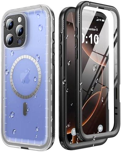 SOKUSIN Magnetic for iPhone 16 Pro Max Case Waterproof - Comaptible with Magsafe, Built in Screen & Lens Protector, Shockproof Drop/Dust Proof Case, Full Body Rugged Cover, 6.9" Black/Frosted Clear