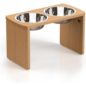 Elevated Dog Bowls, Waterproof Raised Dog Bowl for Medium & Large Dogs, HIPS Poly Lumber Stand with 2 Stainless Steel Bowls (HIPS Poly Lumber, Teak-Color)