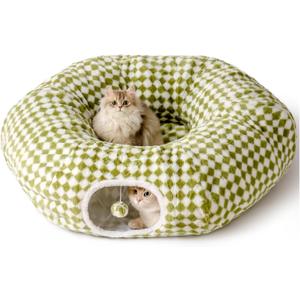 MEWOOFUN Cat Tunnels for Indoor Cats, Cute Tunnel Bed, Donut Tunnel with Washable Cushion, Round Peekaboo Cave for Play & Rest, Cat Toy for Kittens, Puppies & Rabbits, Green