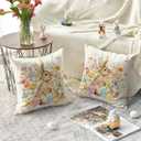 AVOIN colorlife Easter Eggs Bunny Throw Pillow Covers, 18 x 18 Inch Flowers Bowknot Cushion Case Decoration for Sofa Couch Set of 2 (White)