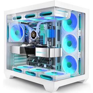White PC Case, ATX Gaming PC Case with 7 PWM ARGB Fans Pre-Installed,Type-C Full-View Dual Tempered Glass, Gaming Computer CASE