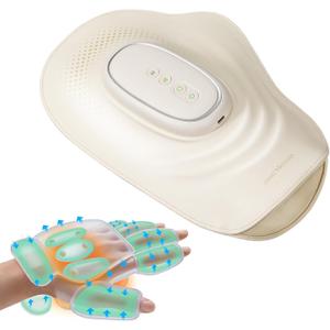 Electric Hand & Wrist Massager with Heat and Compression for Tired & Stiff Hands, 3 Massage Modes & Intensities, 3000mAh Rechargeable Cordless, 10-Min Timer for Home Relaxation (White)