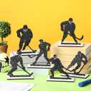 Beeveer 6 Pcs Hockey Party Table Decoration Wooden Sports Table Sign Glitter Ice Hockey Players Silhouette Centerpieces Ice Puck Tiered Tray Decor for Fans Club Sport Birthday Tailgate Party Supplies
