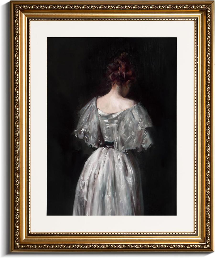 InSimSea Gold Picture Framed Wall Art, Living Room Bedroom Bathroom Seventeenth Century Lady Pictures Wall Decor, Canvas Print Art Home Decor, Antique Paintings with Frames 13x16inch