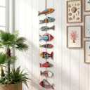 Novabright Wooden Fish Hanging Wall Decor Nautical Rustic Fishing Wood Sculpture Decorations Beach Coastal Theme Farmhouse Hanging Sign for Home Bathroom Bedroom Lake House(Colorful)