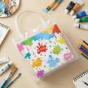 Kolldenn 24 Pcs Art Paint Party Favor Bags Plastic Clear PVC Gift Bags with Handles Colorful Artist Splatter Goodie Candy Bag for Birthday Baby Shower School Classroom Supply 6x6x3inch(Motivational)