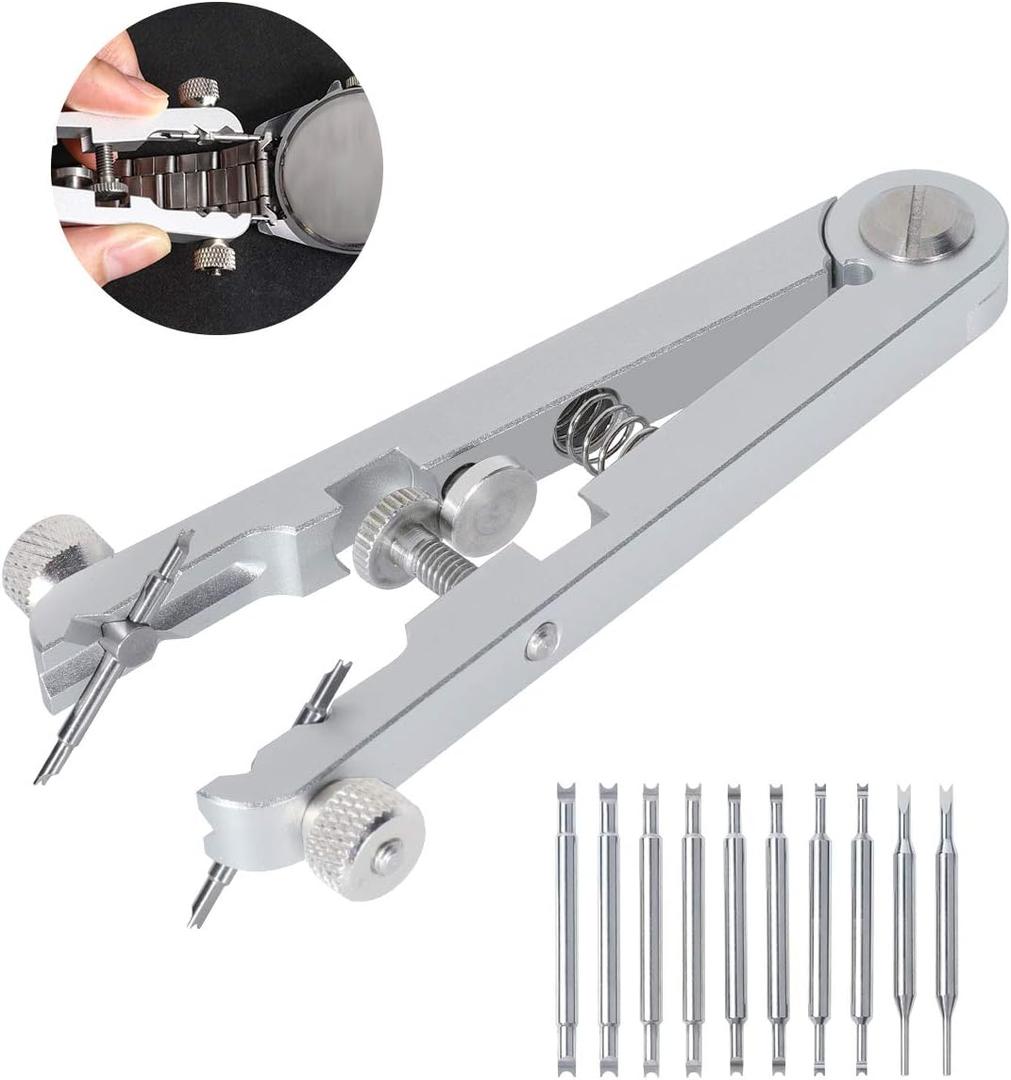 Watch Spring Bar Plier Tool Set, 6825 Spring Bar Tweezer, Watch Band Pliers with Robust 8 Alloy Steel Tips Pins, Watch Band Pins Replacement Tool (Silver)