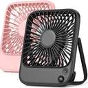TOPK 2 Pack 5000mAh Portable Desk Fan, Ultra-thin Strong Wind Digital Display 4 Speeds Adjustable Small Quiet Battery Powered Personal Travel Fan for Bedroom, Office, Cruise, Library, Outdoor (Black & Pink)