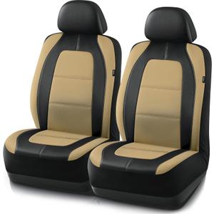 Road Comforts Car Seat Cover, Leather Car Seat Covers, Front Low Back Sport Seat Covers, Airbag Compatible, Universal Fits for Most Cars (Beige)