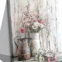 Rustic Farmhouse Floral Canvas Wall Art Elegant White Pink Flower Daisy Poster Prints Vintage Country Floral Picture Wood Grain Painting Pastoral Wall Decor for Living Room Bedroom 12x16in Framed