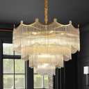 31.8" Large Modern Glass Gold Chandelier Light Fixture Luxury Glam 4-Tier Crystal Chandeliers for Dining Room 18-Light Round Hanging Ceiling Pendant Lighting for Living Room Bedroom Foyer