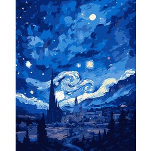 CSZPPQAF Paint by Numbers Kit for Adults Beginner, Starry Sky Moon Paint by Number Kits on Canvas, DIY Easy Acrylic Watercolor Oil Painting by Numbers for Home Wall Decor 16X20inch
