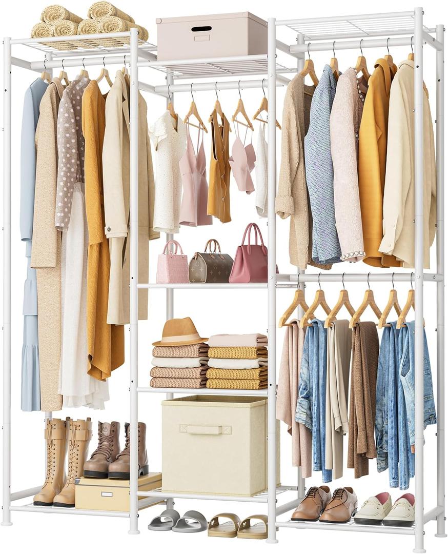 HOMIDEC Wardrobe Closet, 4 Hanging Spaces Portable Clothes Rack,Free Standing Closet Organizer and Storage System with Hanging Rods,Clothing Rack Suitable for Cloakroom,Bedroom,Entrances,etc.White (Large)