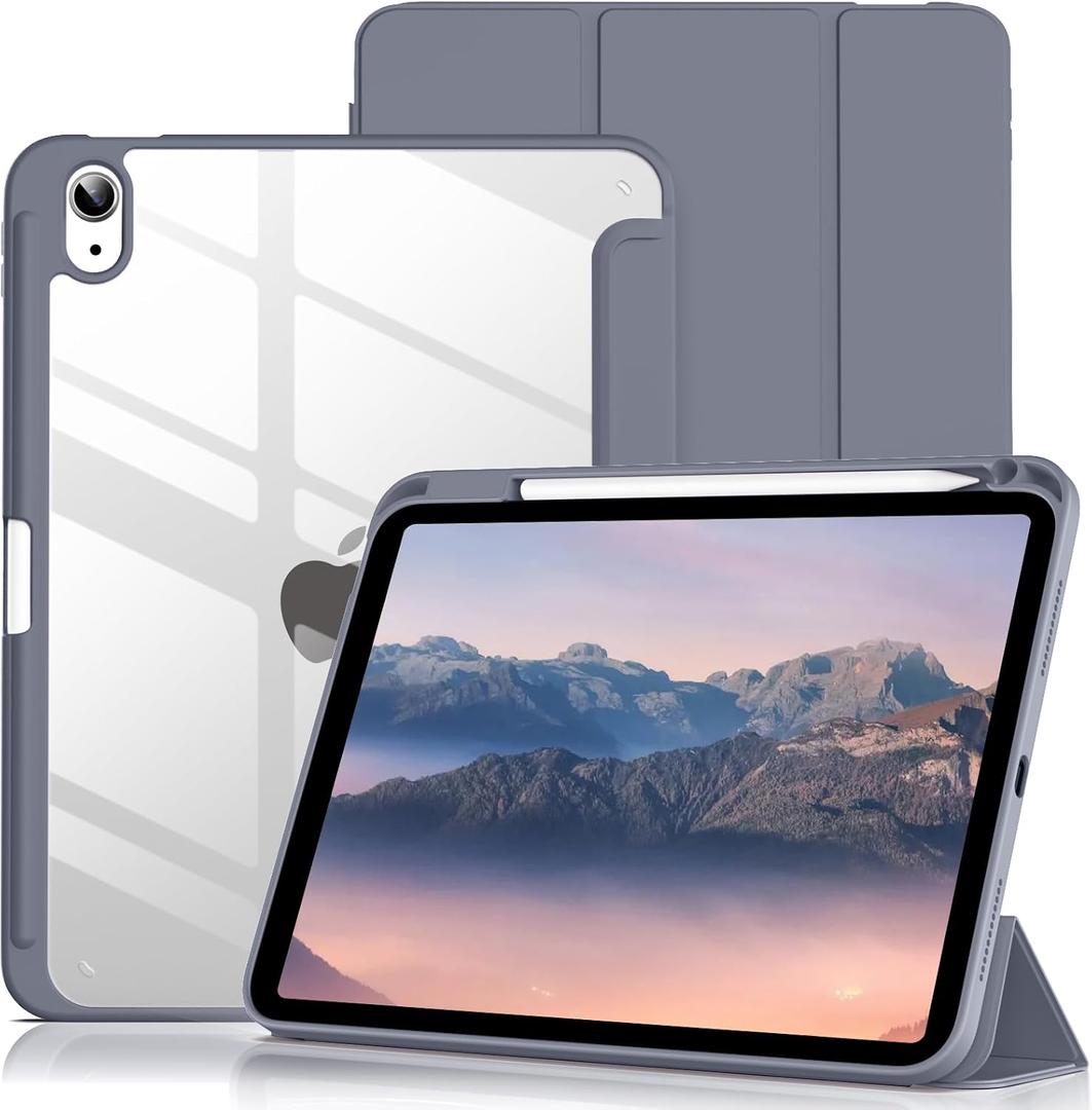 Case for iPad (A16) 11th Generation 11 Inch 2025, iPad 10th Generation 10.9 Inch 2022 with Pencil Holder, Clear Transparent Back Shell Shockproof Cover, Purple Gray