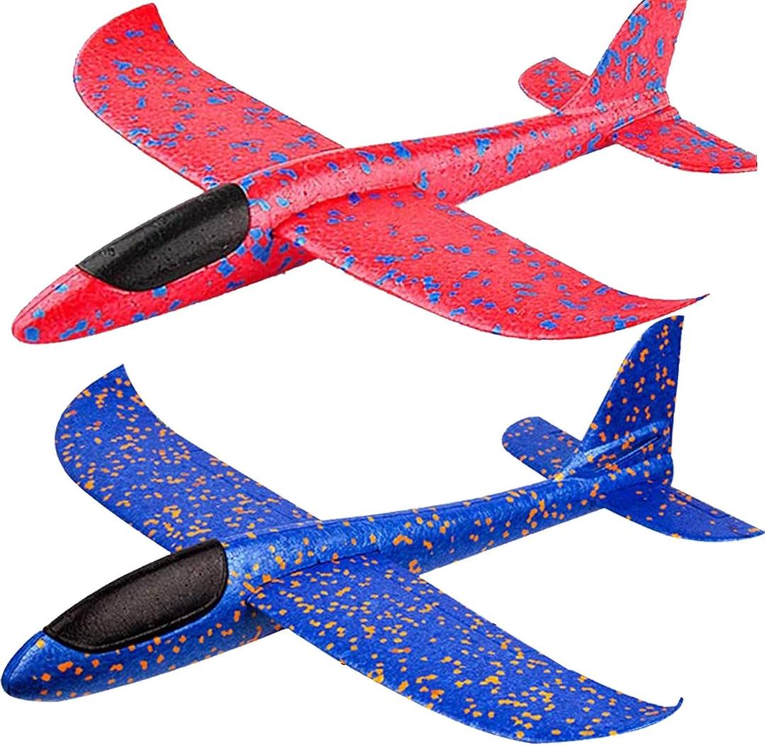 BooTaa 2 Pack Airplane Toys, 17.5" Large Throwing Foam Plane, 2 Flight Mode Glider, Flying Toy for Kids, Birthday Gifts for 3 4 5 6 7 8 9 10 11 12 Year Old Boys Girls, Outdoor Sport Toys Party Favors