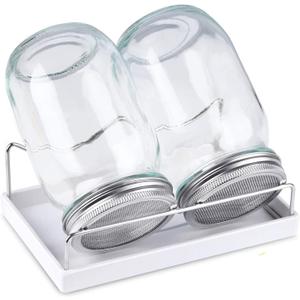 Sprouting Jar Kit-2 Wide Mouth Quart Mason Jars with 316 Stainless Steel Screen Sprout Lids,Melamine Tray,Stand and Canning Brush | Seed Sprouter Set for Growing Broccoli, Alfalfa, Mung Bean (White)