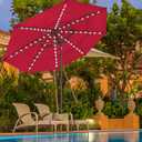 EliteShade USA 10-Year-Non-Fading 9ft 3-Tier Market Patio Umbrella, Commercial Table Umbrella with 80 Solar LED Lights, Crank Open, Windproof & UPF 50+ UV Protection for Garden, Deck, Pool, Backyard, Logo Red