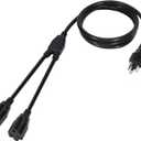 2 Way Power Cord Splitter Cable 6 Ft-3 Prong 1 to 2 Extension Cord-Outlet Saver-Elecan Male to Female Y Splitter Power Extension Cable StripUL Certified SJTW 16 Gauge 13 A/125 V Black