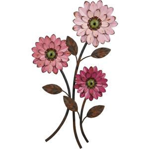 Xuhal Metal Flower Wall Art, 15.75 Inch Vintage Daisy Wall Decor, Rustic Metal Floral Hanging Farmhouse Spring Leaf Sculpture for Living Room Bedroom Indoor Outdoor(Pink)