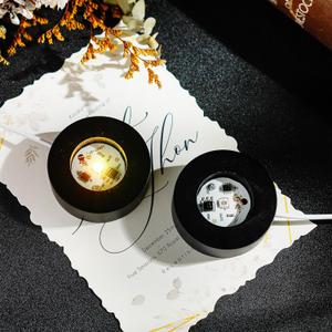 ZEERSHEE 2Pcs Wooden LED Light Base for Acrylic Resin Crystal Art - 7 Color Cycle with USB Cable Display Stand Round Lighted Pedestal for 3D Crystal Sphere (2.3" Holder)