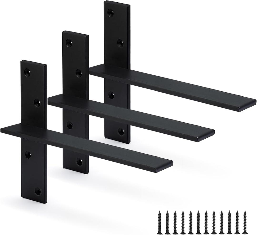 Floating Shelf Bracket 3/8" Thick Heavy Duty Shelf Brackets 3 Pack Free Hanging Countertop Support Bracket 10" Lx2.5 W Floating Wall Brackets for Cabinets, Granite, Dishwasher, Bench Seats Vanities