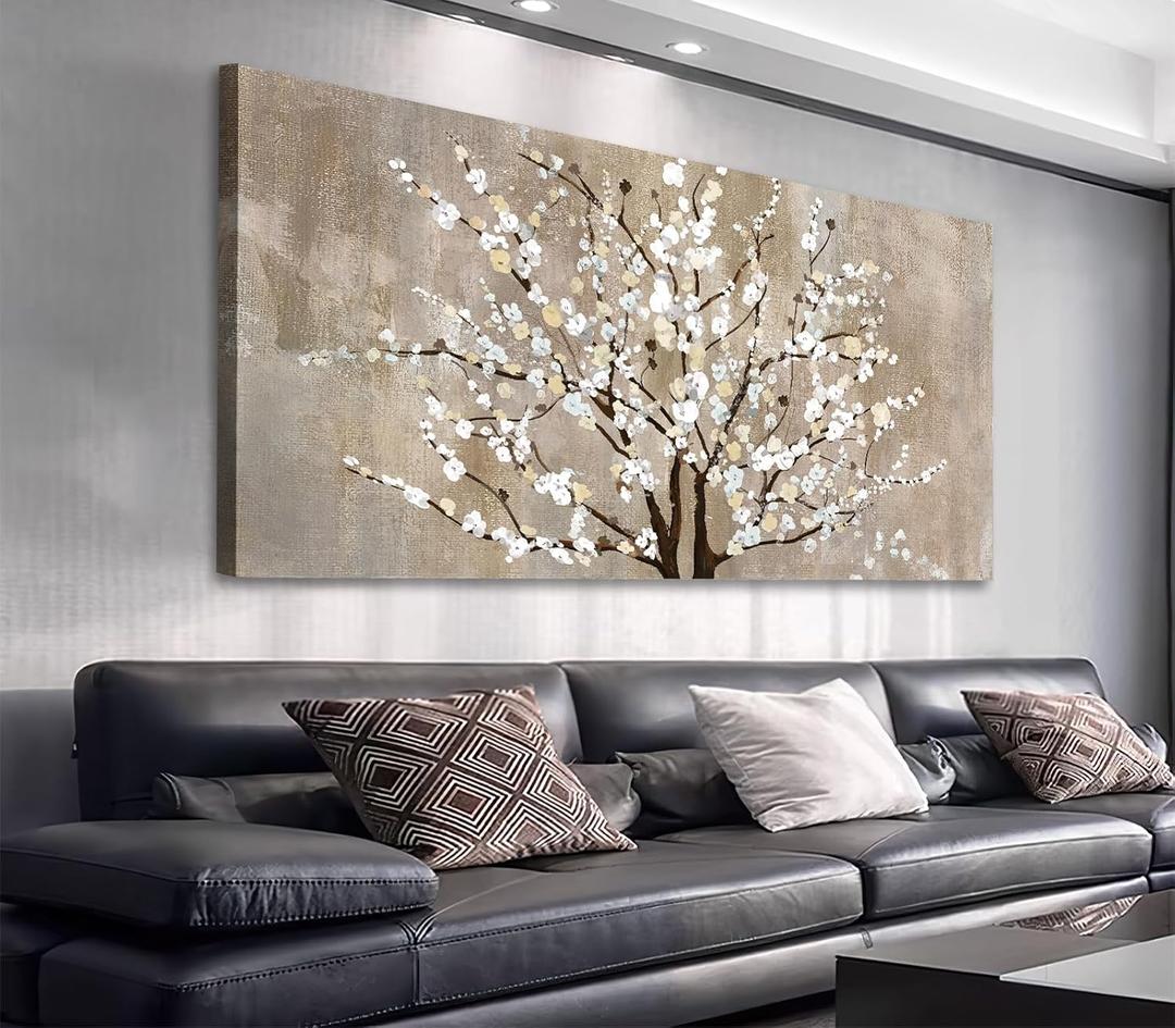 Flower Canvas Wall Art for Living Room & Bedroom - Plum Blossom Canvas Wall Pictures - Abstract Elegant Floral Canvas Prints - Framed & Ready to Hang - 20" x 40"