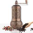 Handmade Decorative Black Pepper Grinder, Refillable Turkish Spice Mill Manual Pepper Mill with Handle, Spice Grinder Metal with Hand Crank 11 cm-4.3 inch (Copper)