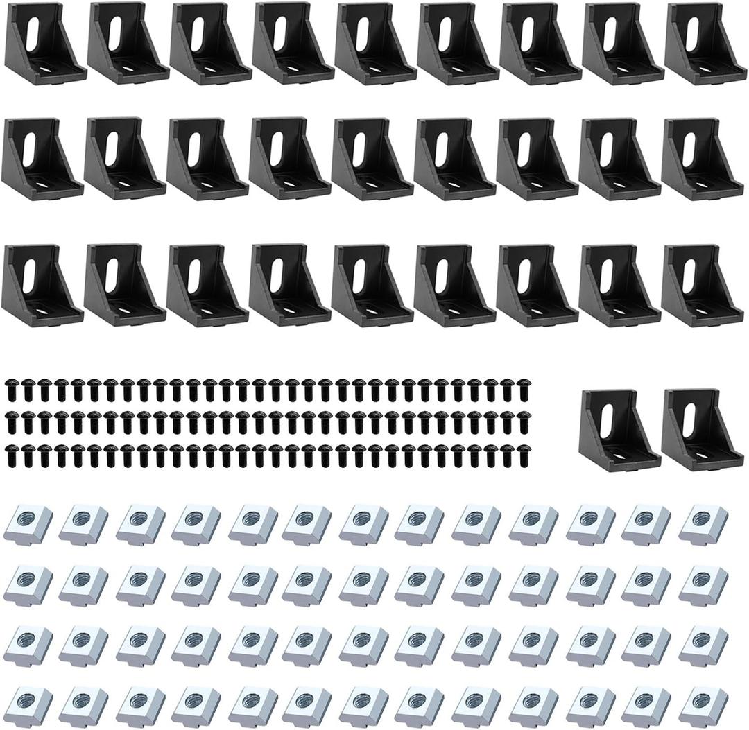 24pcs Seekliny 4040 Aluminum Extrusion Corner Bracket 4040 Hardware V-Slot Accessories T-Slot with Screws for 8020 Aluminum Profile 3D Printer Accessories Black