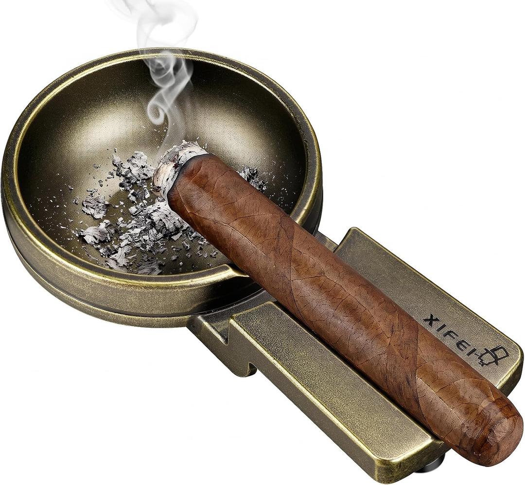 XIFEI Vintage Metal Cigar Ashtrays with Rest for Indoor Outdoor Use