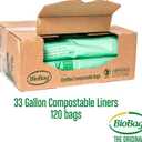 BioBag (USA) The Original Compostable Bag, 33 Gallon, 120 Count, 100% Certified Compostable Trash Bag Liners for Food Waste, Extra Strong and Durable, Trash Bag