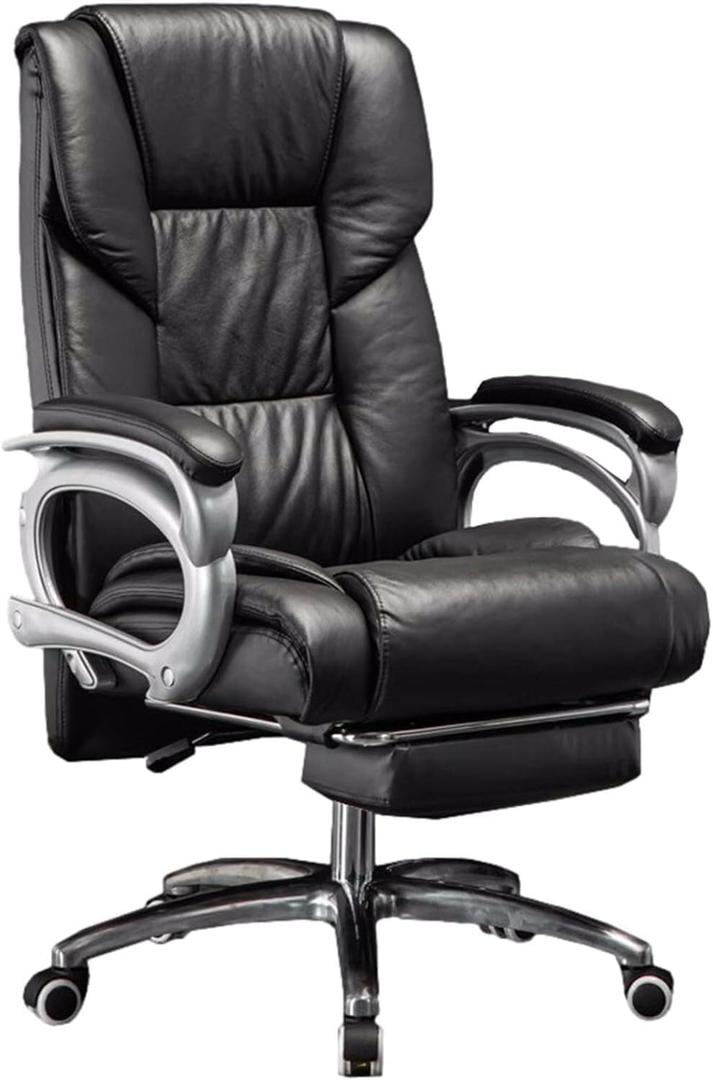 Executive Office Chair with Footrest, Ergonomic Reclining Leather Chair, High Back Office Desk Chair, 360 Swivel, Black