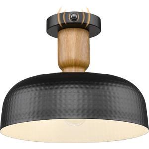Darkaway Dusk to Dawn Industrial Semi Ceiling Light Fixtures, Flush Mount Indoor Outdoor Ceiling Light with Black Hammered Metal Shade Outdoor Porch Foyer Entryway
