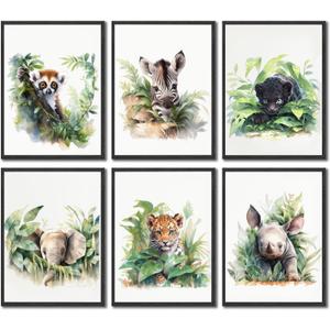 6Pcs Nursery Woodland Animal Wall Art Wild Animals Forest Posters Print Artwork Kids Room Ideas Paintings Pictures Wall Decor for Baby Boys and Girls Childrens Room Hom Decoratione Unframed.