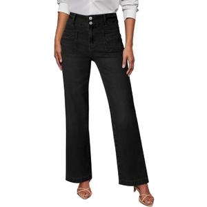 Sidefeel Women's Jeans Straight Leg High Waisted Tummy Control Pockets Front Denim Pants Deep Black Size 6