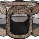 Lucky Monet Portable Dog Cat Playpen Small Dog Puppy Kitten Play Pens Indoor Pop Up Travel Dog Pen for Outdoor Camping Use (Small(29"x29"x16"), Leopard Print)