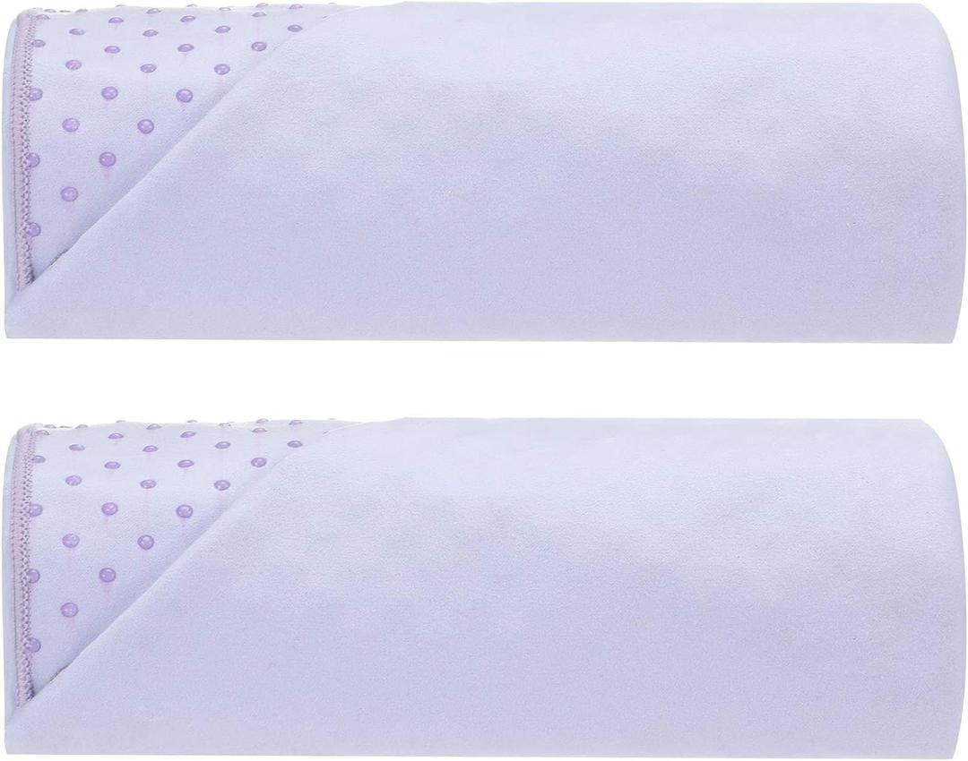 Peryiter 2pack 72 x 24'' Hot Yoga Towel Pack with Grip Dot, Sticky Fiber Mat Towels Non Slip for Hot Yoga, Absorbent Microfiber Sweat Anti-slip Cover for Pilates Exercise Fitness Workout(Light Purple)