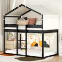 Twin Over Twin Bunk Bed Wood Beds with Tent and Ladder,House-Shaped Solid Pinewood Bed Frame W/Full-Length Guardrails,& Slat Support,for Kids,Girls,Boys,Teens,Espresso