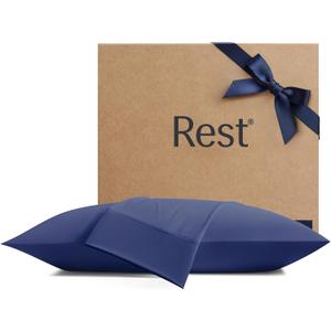 REST Evercool+ Cooling Pillowcases Standard - 2 Pillowcases for Sensitive Skin, Silver Infused Fabric for Hygienic Sleep, Silky Smooth for Curly Hair, High Elastic for Snug Fit (19x29 inches) (Midnight Blue)