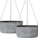 La Jolie Maison Large Hanging Planters - 12 Inch Outdoor Flower Pots, Rock Gray Hanging Garden Planters Set of 2