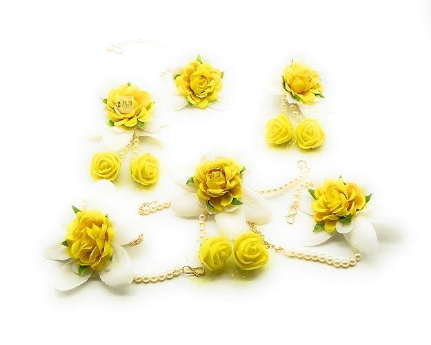 Yellow Floret/Flower Jeweler for Bridal Full Set GOTA Flower Jewellery for Mehandi,HALDI,GODBHARAI,Baby Shower,Marriage,Kitty Party,Wedding Bride.