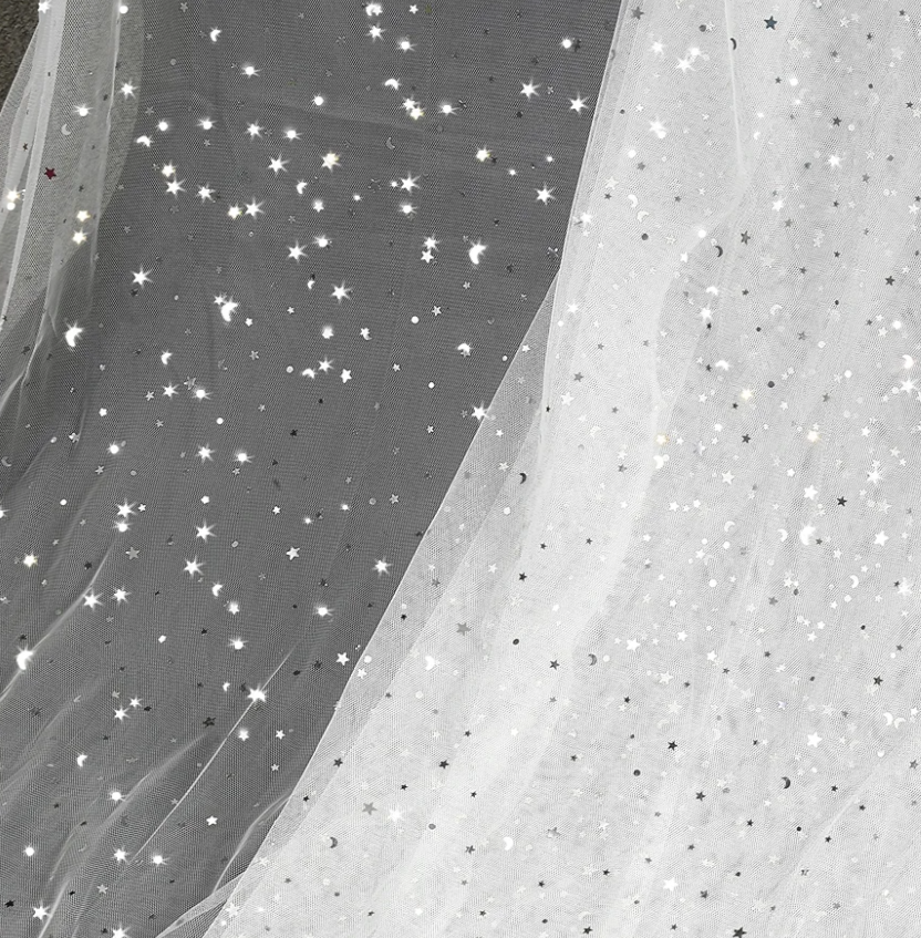 Homiest Glitter Tulle Fabric Rolls with Star Moon Sequin 36"×19"